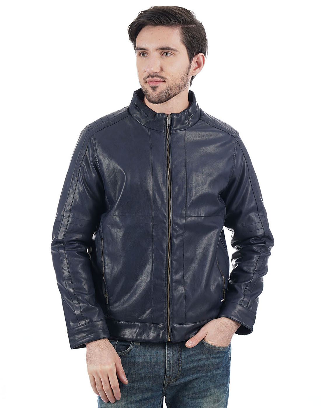 Cloak Decker by Monte Carlo Men Dark Blue Leather Jacket